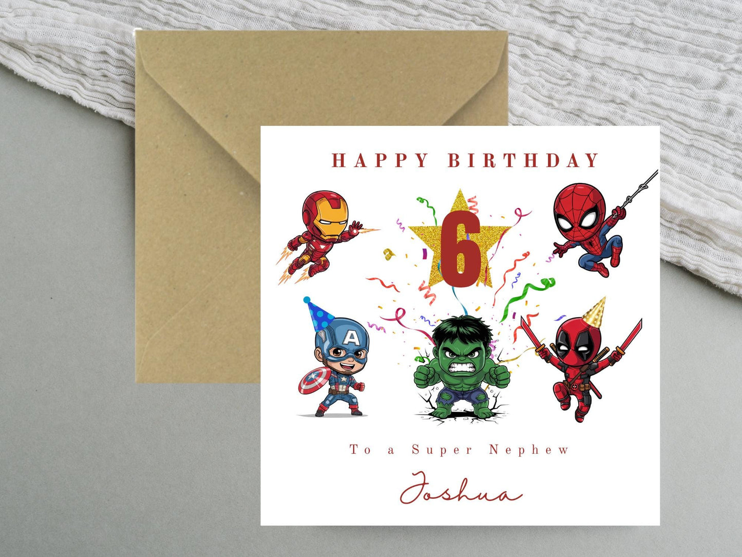 Personalised Super Hero Theme Birthday card - Custom - cartoon style
