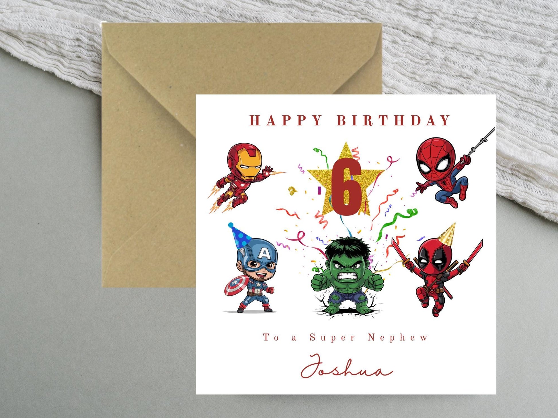 Personalised Super Hero Theme Birthday card - Custom - cartoon style