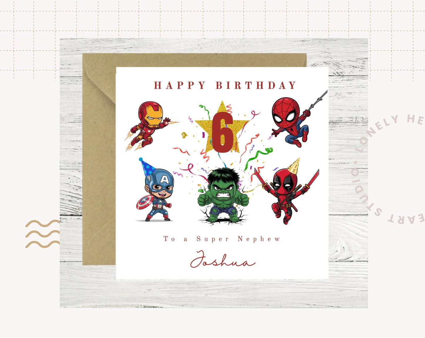 Personalised Super Hero Theme Birthday card - Custom - cartoon style
