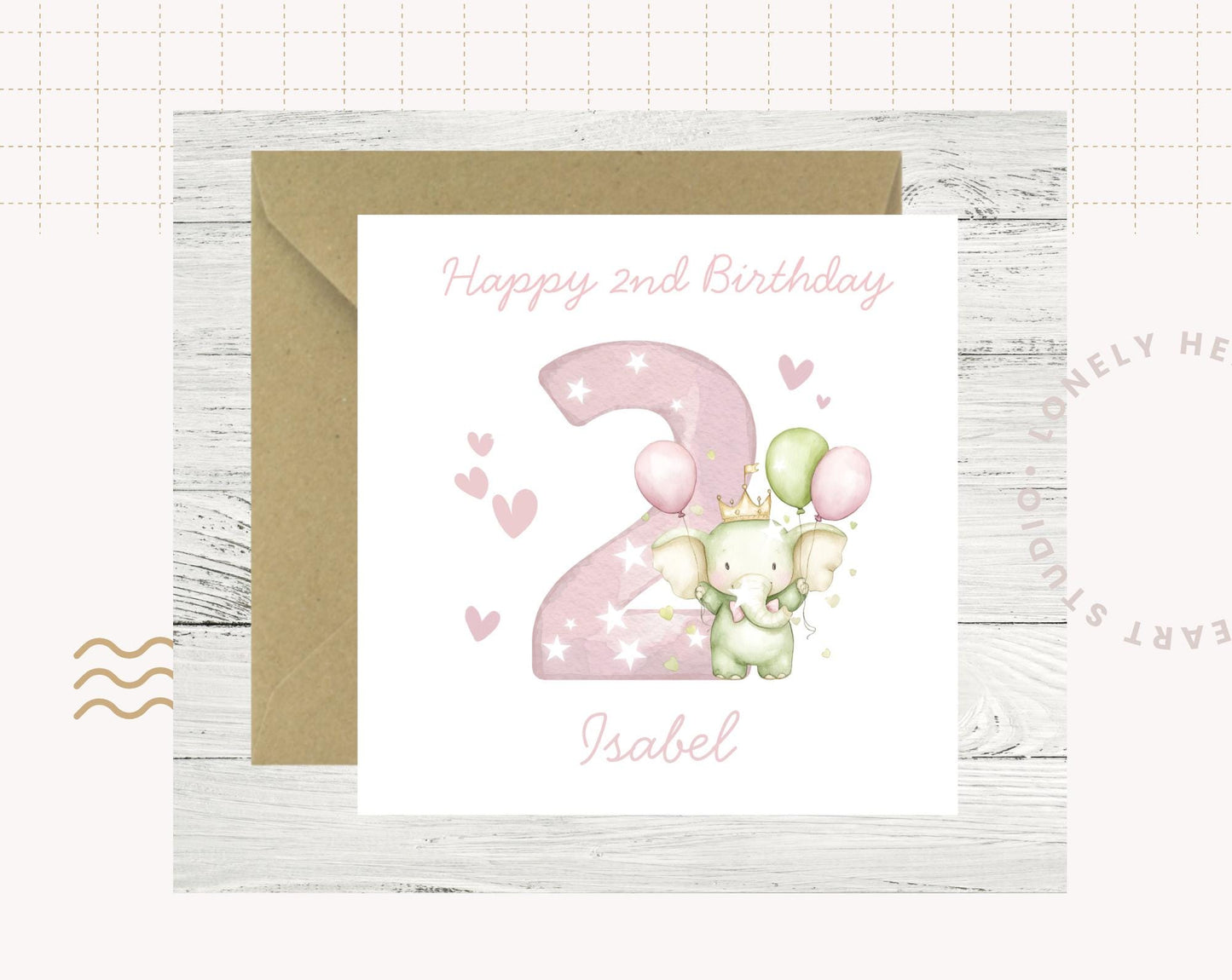 Personalised Elephant Custom Age name pink Birthday Card