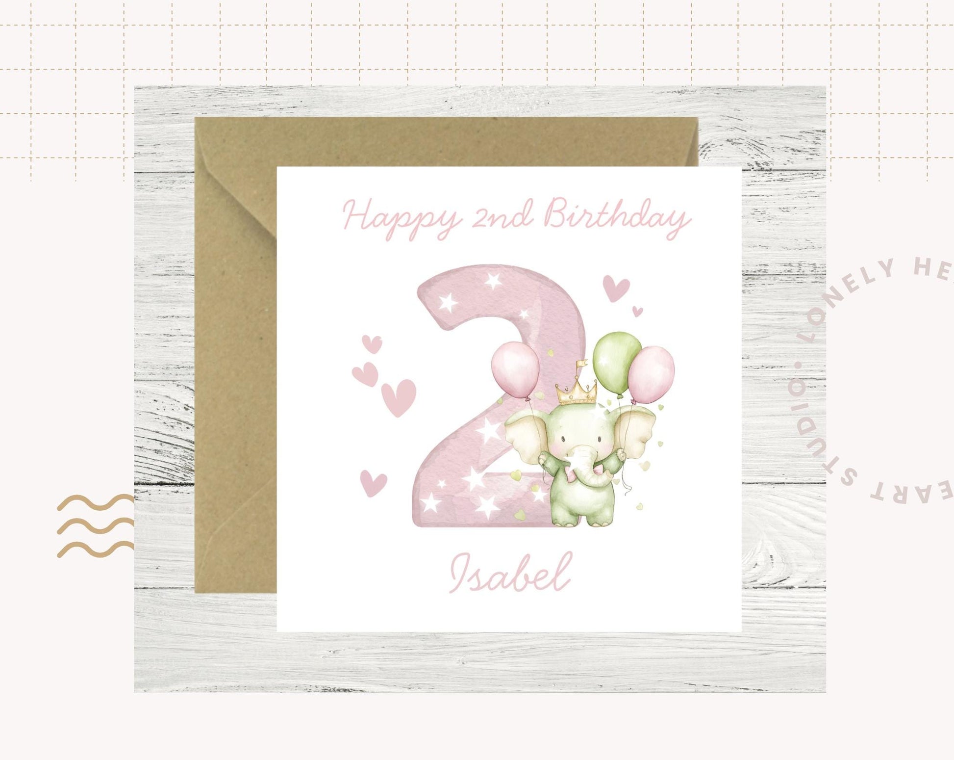 Personalised Elephant Custom Age name pink Birthday Card