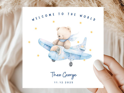 Welcome to the World - Baby Boy Card – Teddy Plane Newborn
