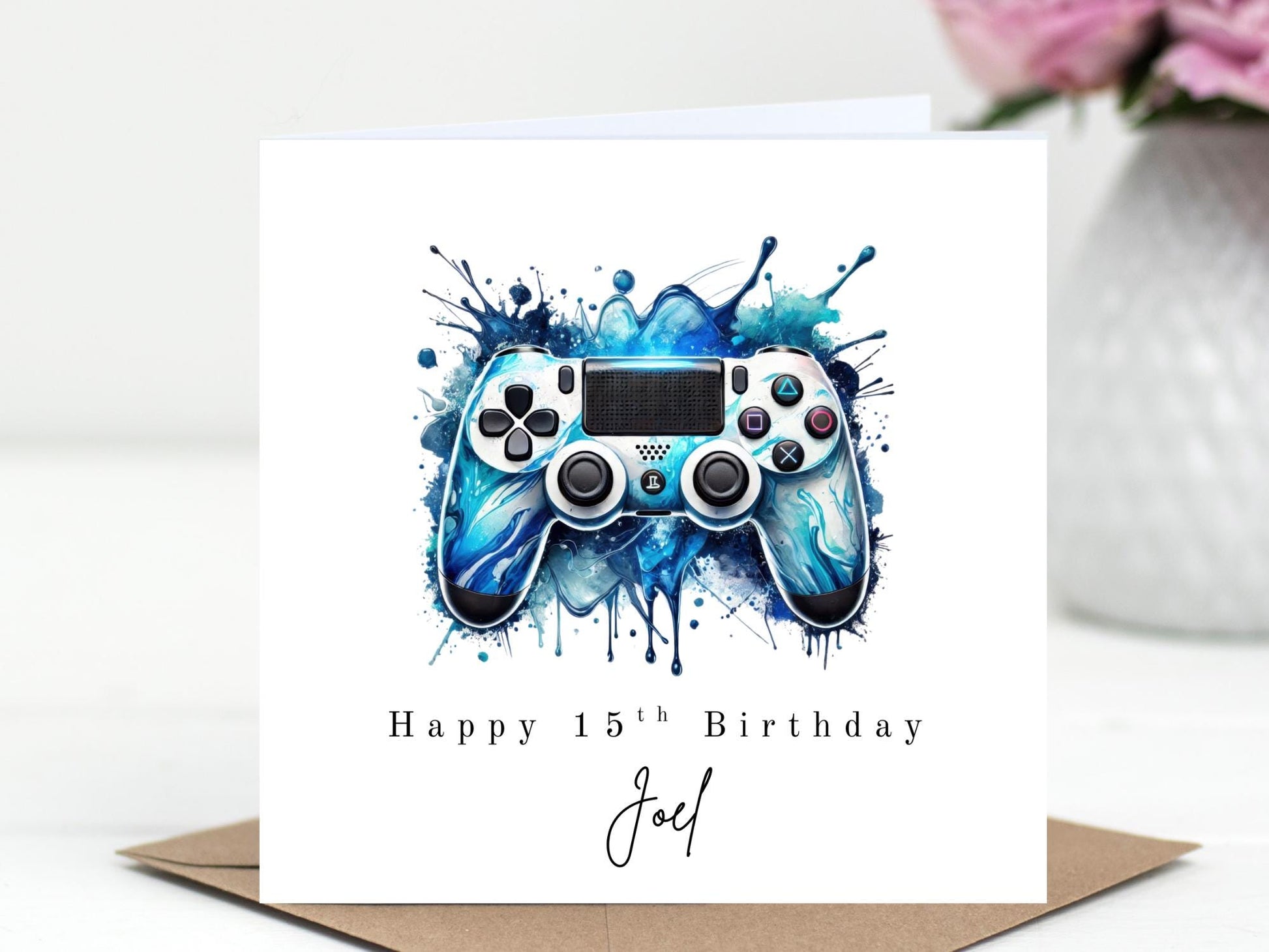 PlayStation style Controller Birthday Card - Personalised Gamer Card - Choice of 6 Colours - Splash Art