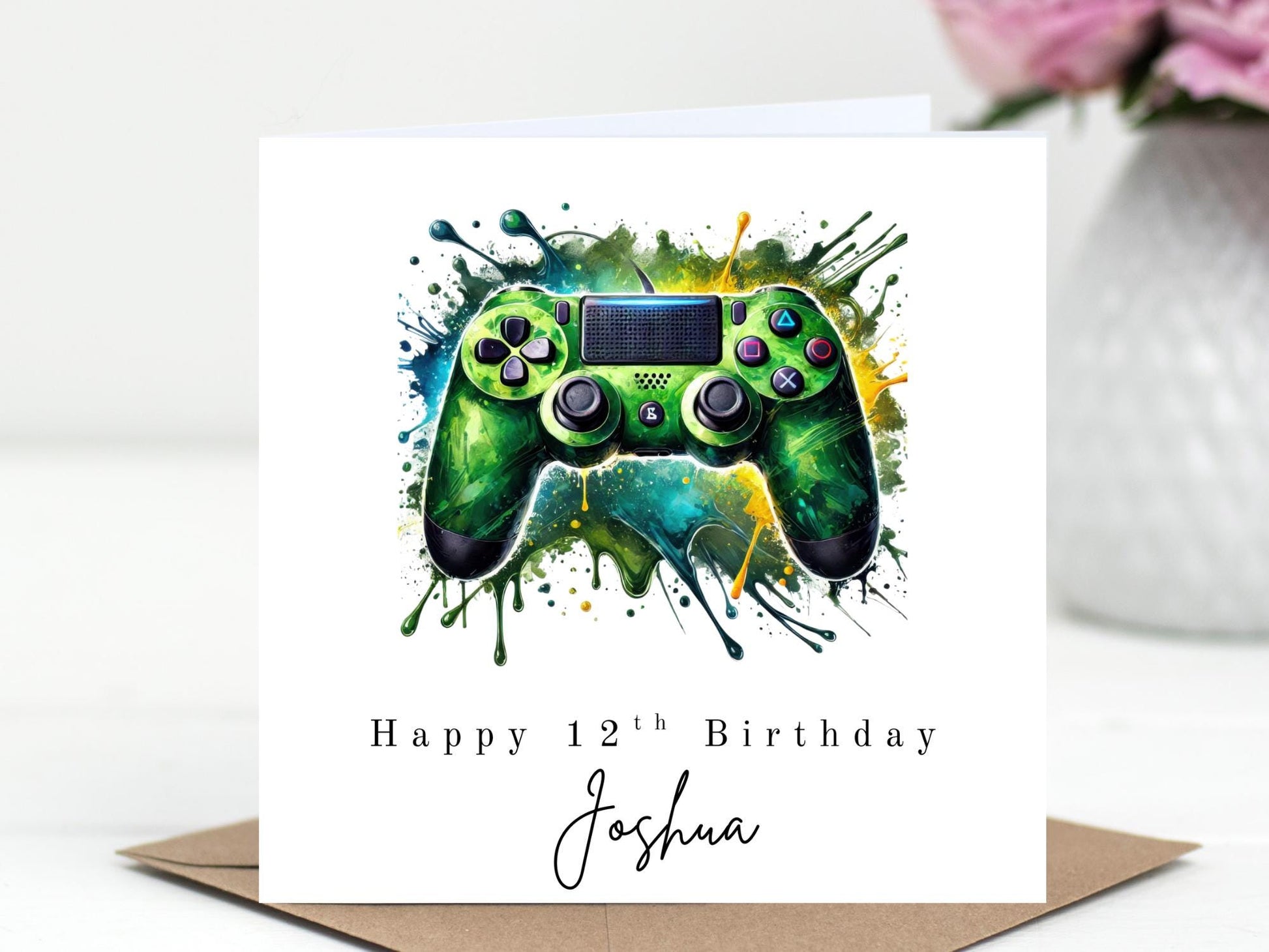 PlayStation style Controller Birthday Card - Personalised Gamer Card - Choice of 6 Colours - Splash Art