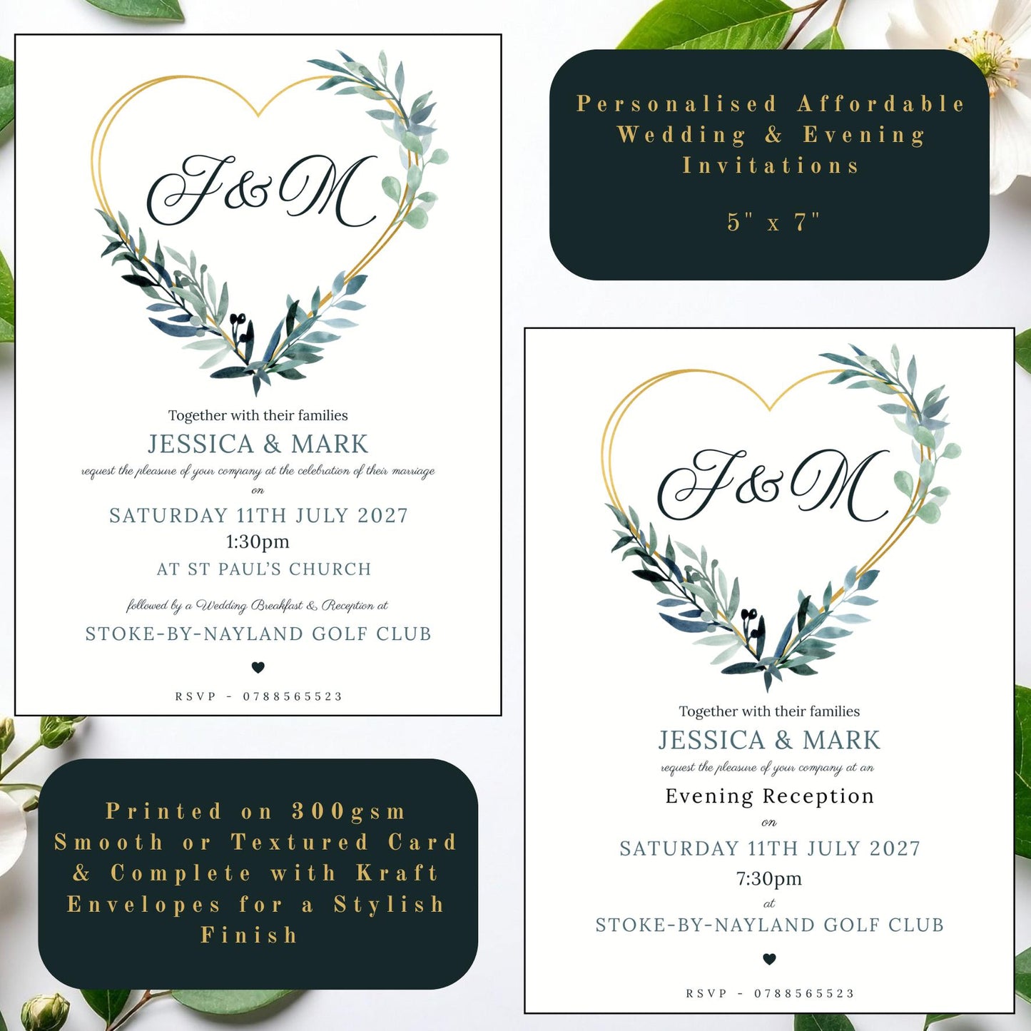 Eucalyptus Heart Wedding Invitations
