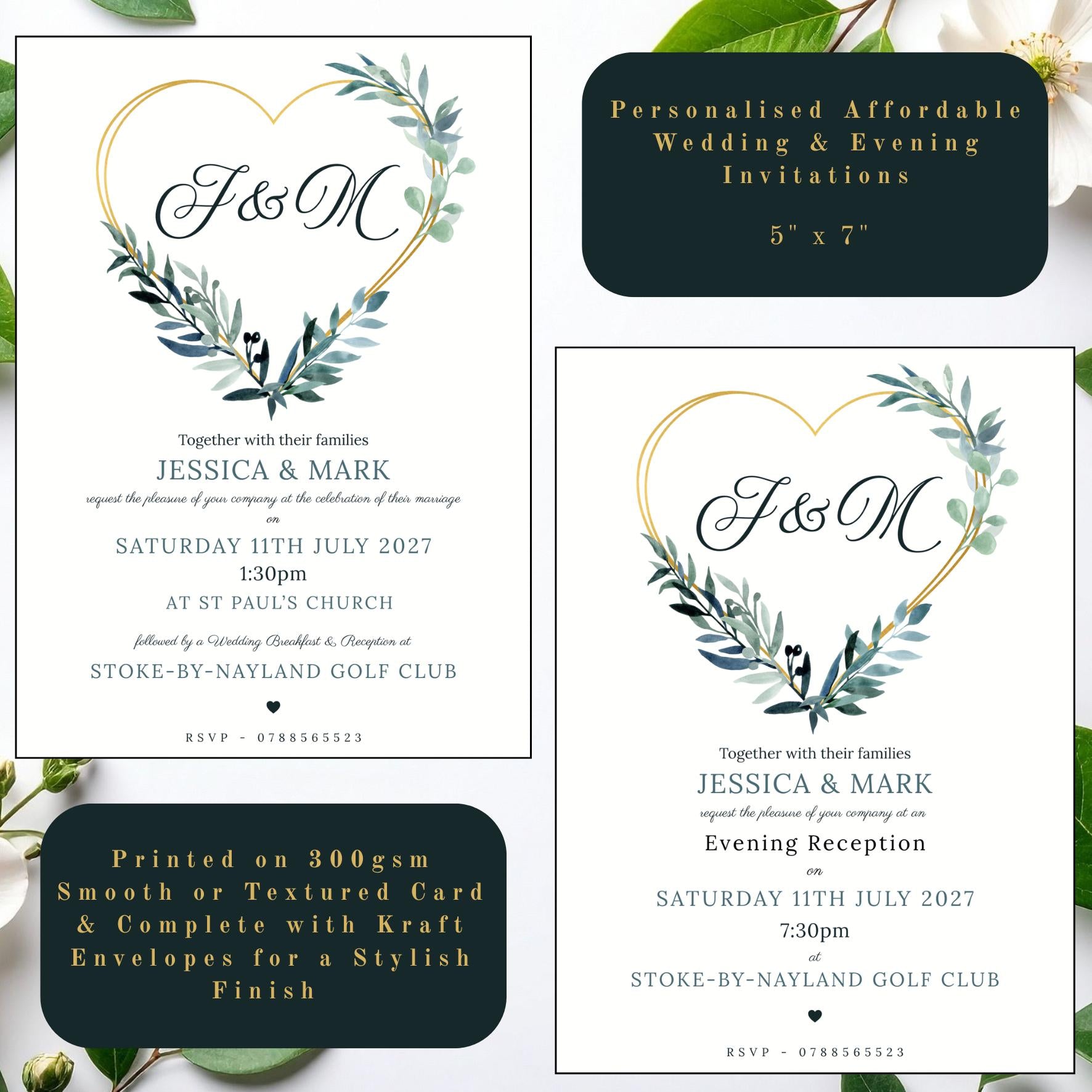 Eucalyptus Heart Wedding Invitations