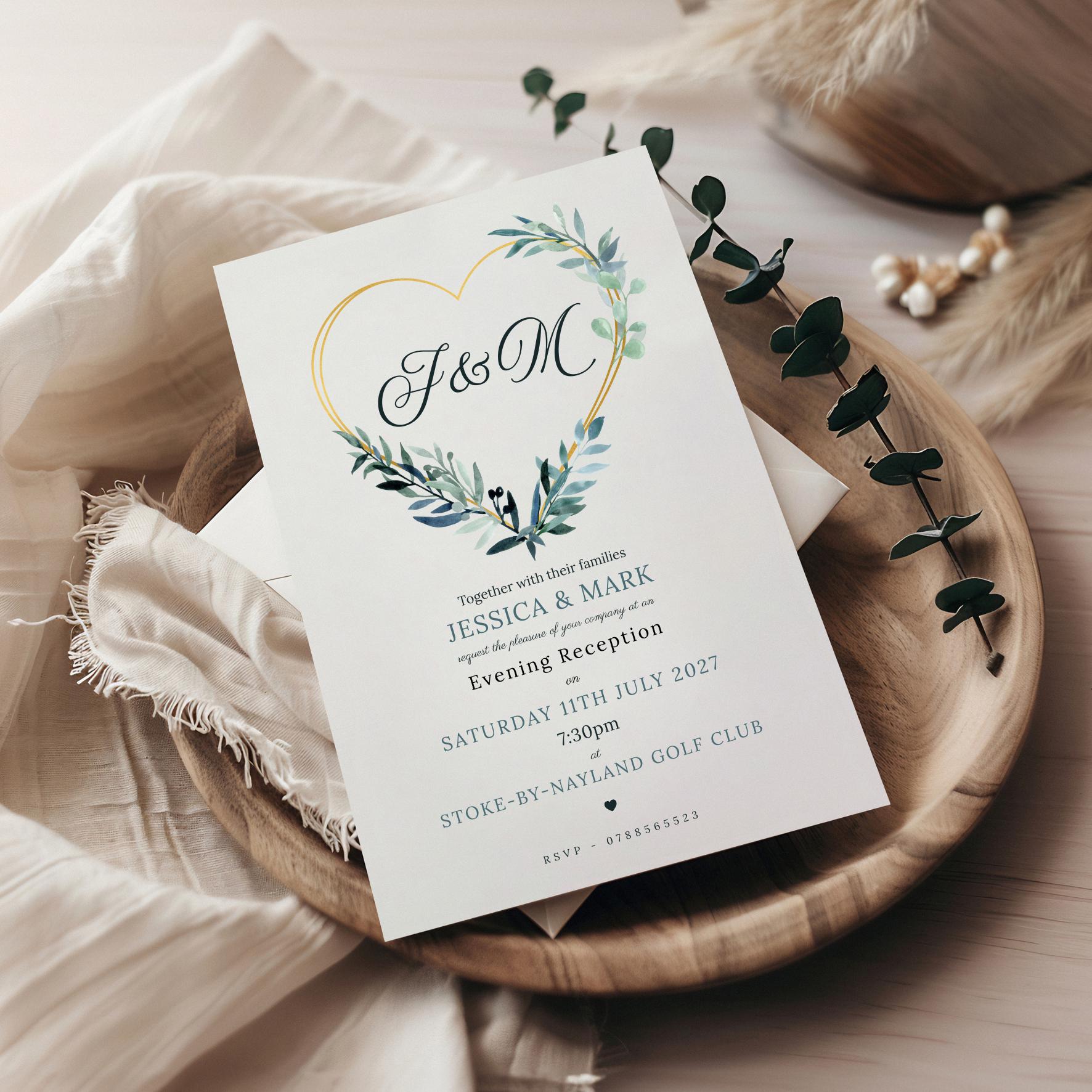Eucalyptus Heart Wedding Invitations