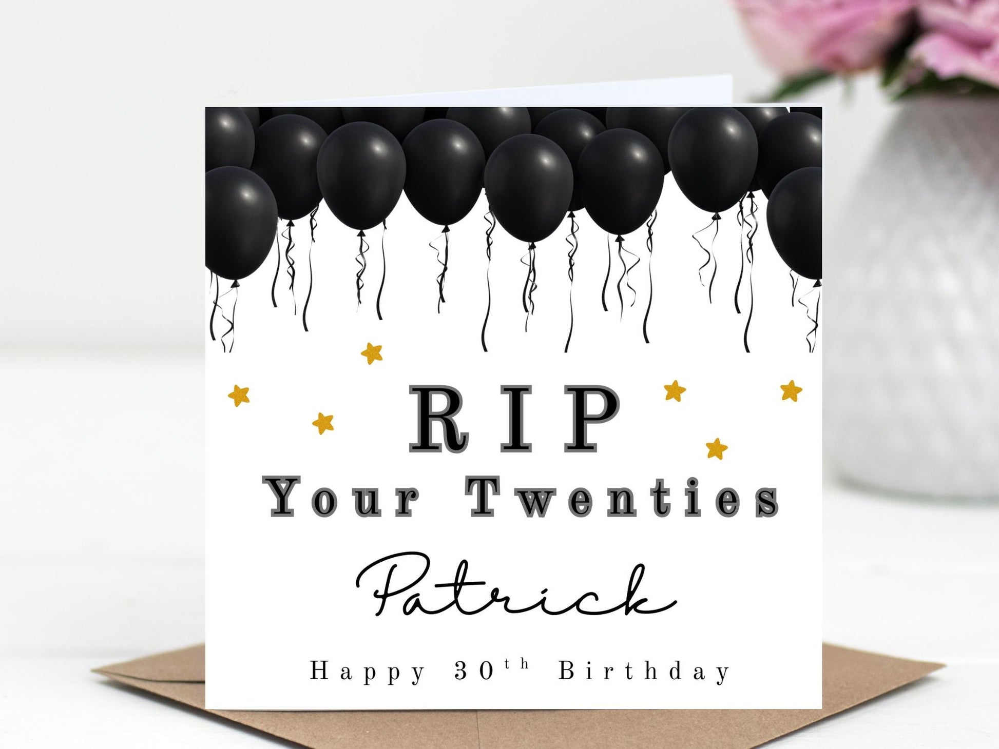 RIP your 20's Personalised Black Ballooons Birthday Card - 30th Milestone