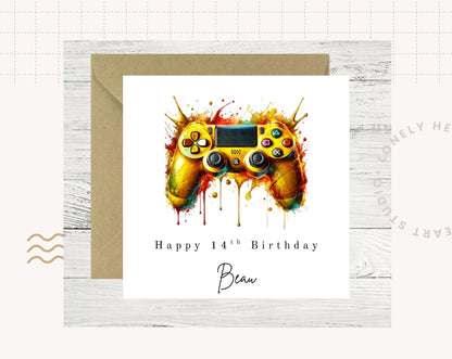PlayStation style Controller Birthday Card - Personalised Gamer Card - Choice of 6 Colours - Splash Art