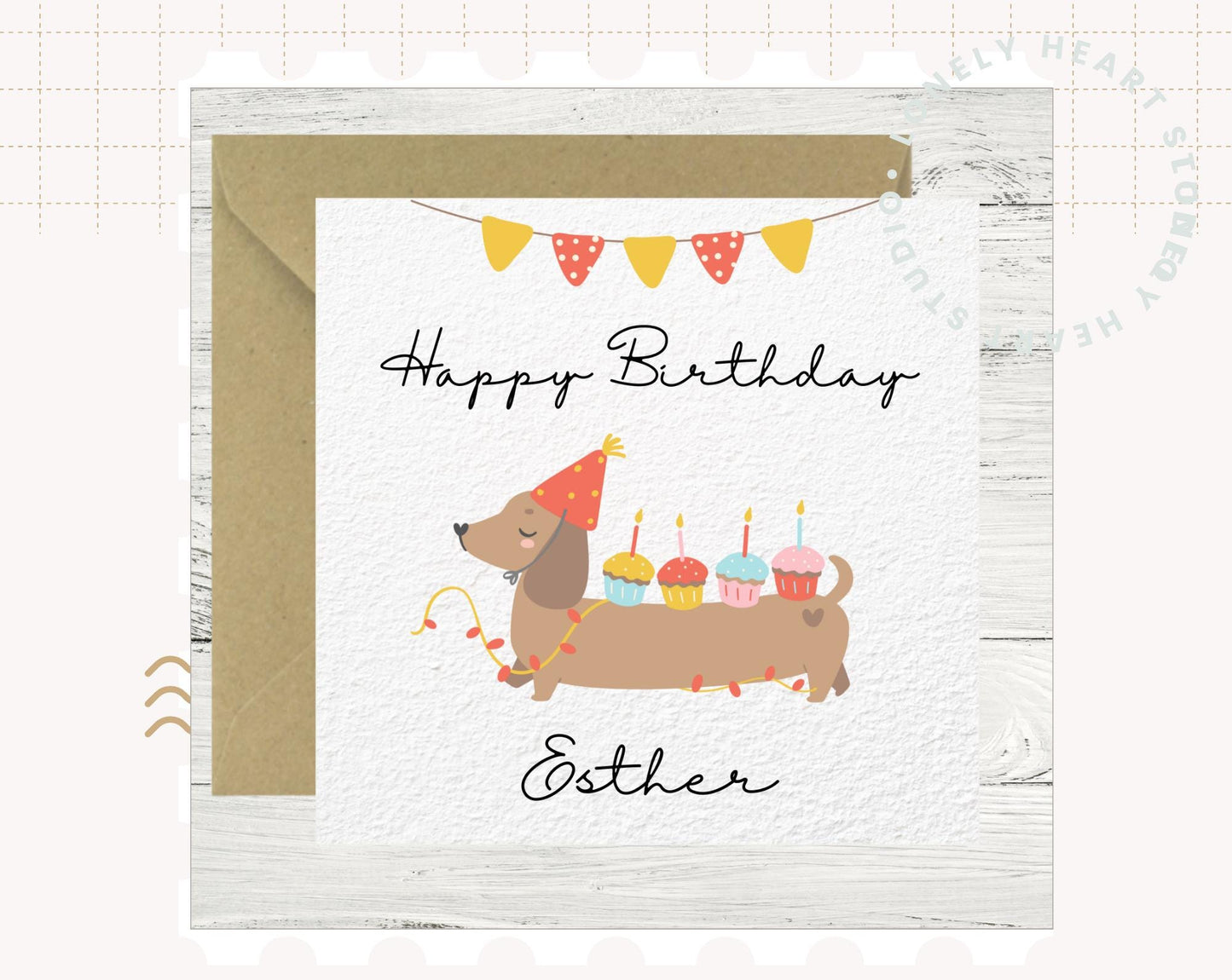 Personalised Dachshund Birthday Card Cute Sausage Dog Card Balloons