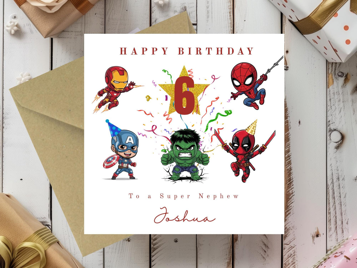 Personalised Super Hero Theme Birthday card - Custom - cartoon style