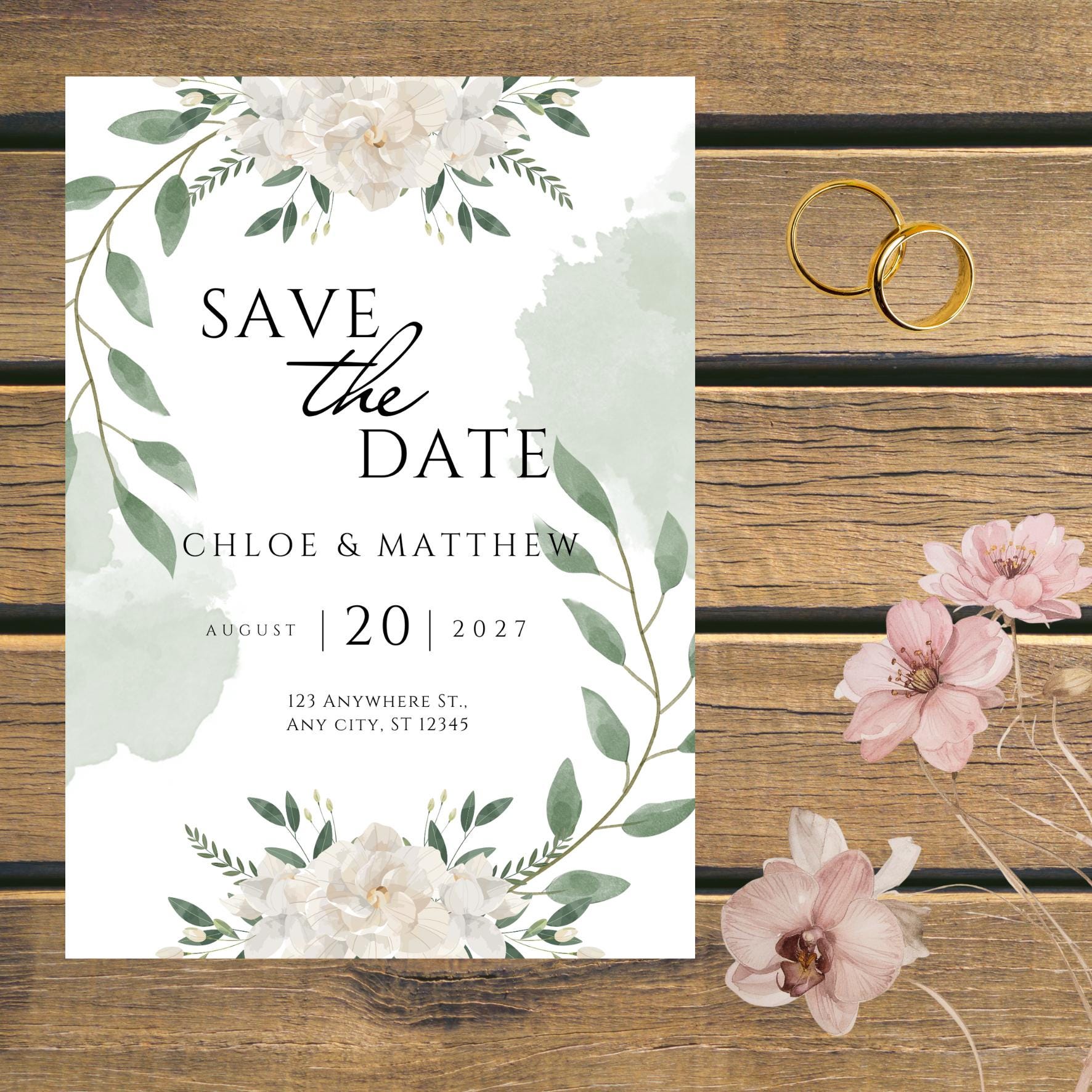 Save the Date Floral Personalised Wedding Save the Date Card