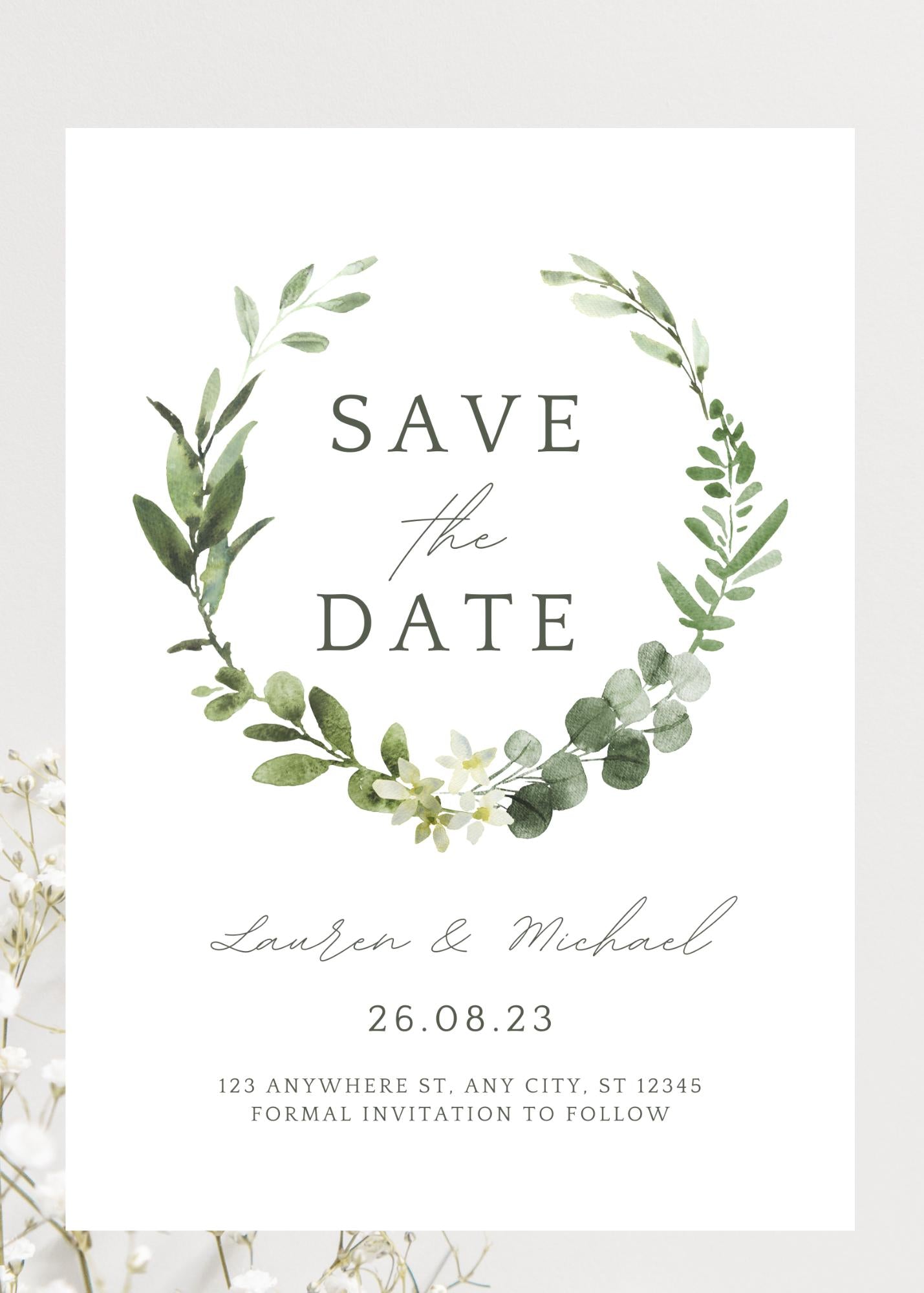 Eucalyptus Elegant Personalised Save the Date
