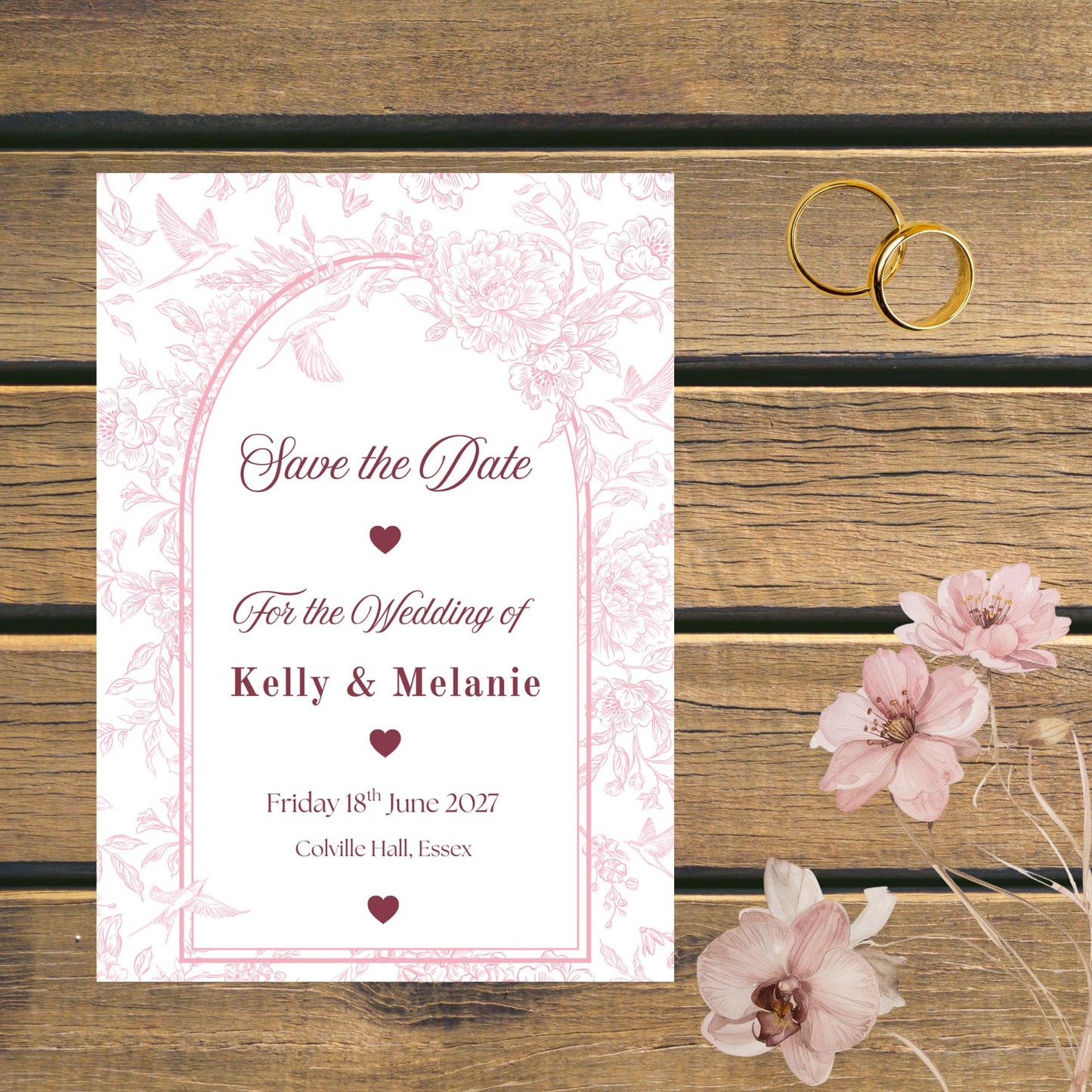 Pink Blush Floral Elegant Personalised Save the Date