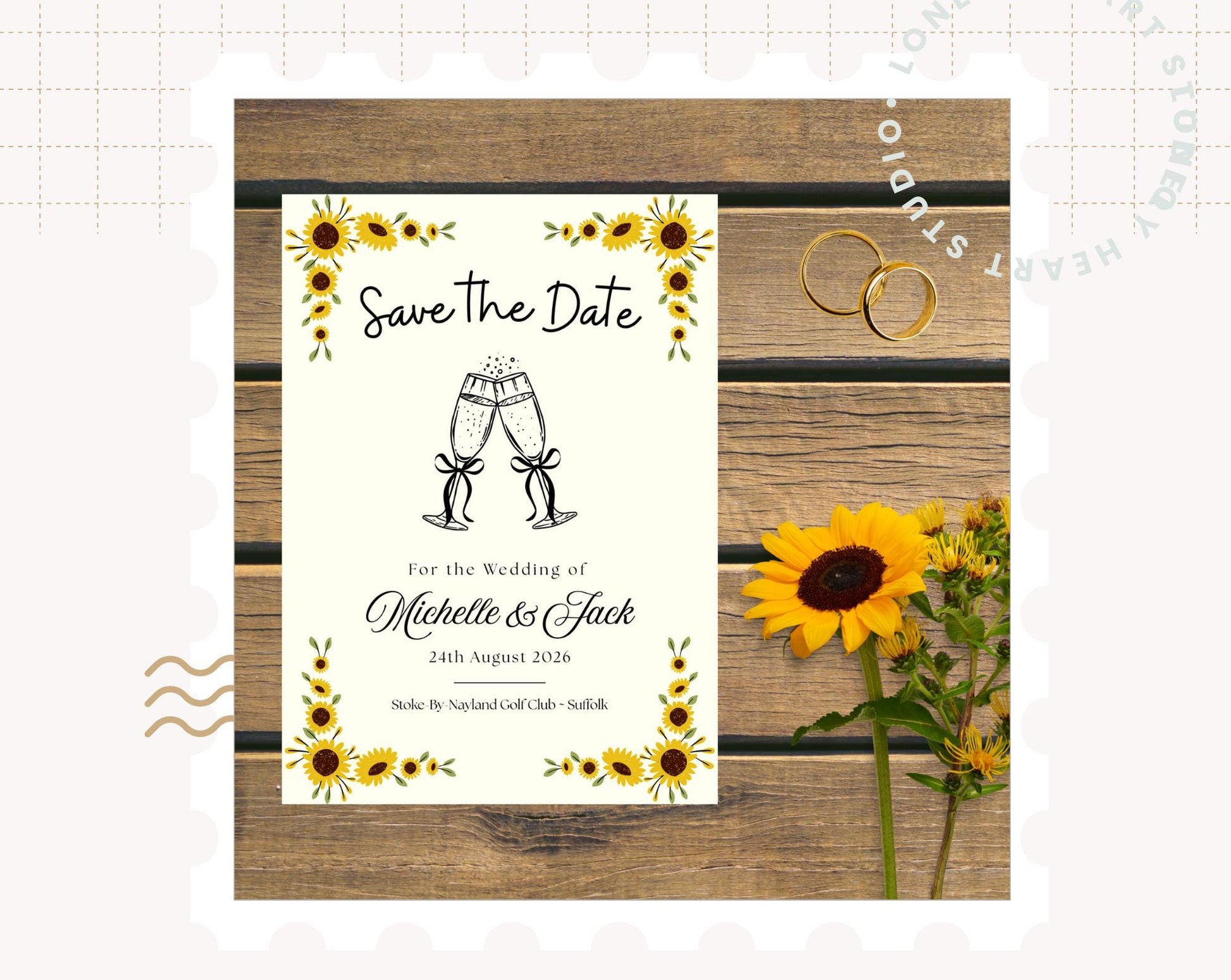 Sunflower Elegant Personalised Save the Date