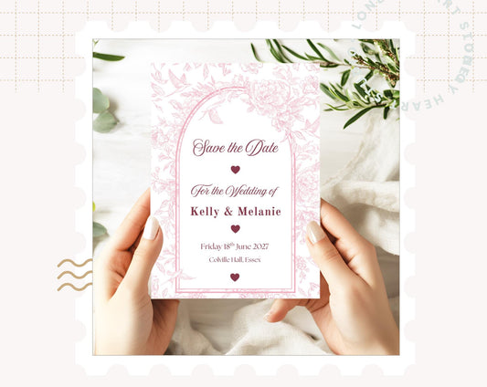 Pink Blush Floral Elegant Personalised Save the Date
