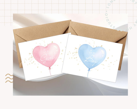 Balloon Gender Reveal Card, Baby Shower Keepsake