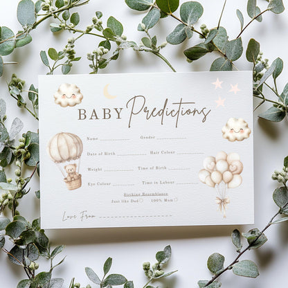 Baby Predictions cards - Baby Shower Game Teddy Bear with Balloons
