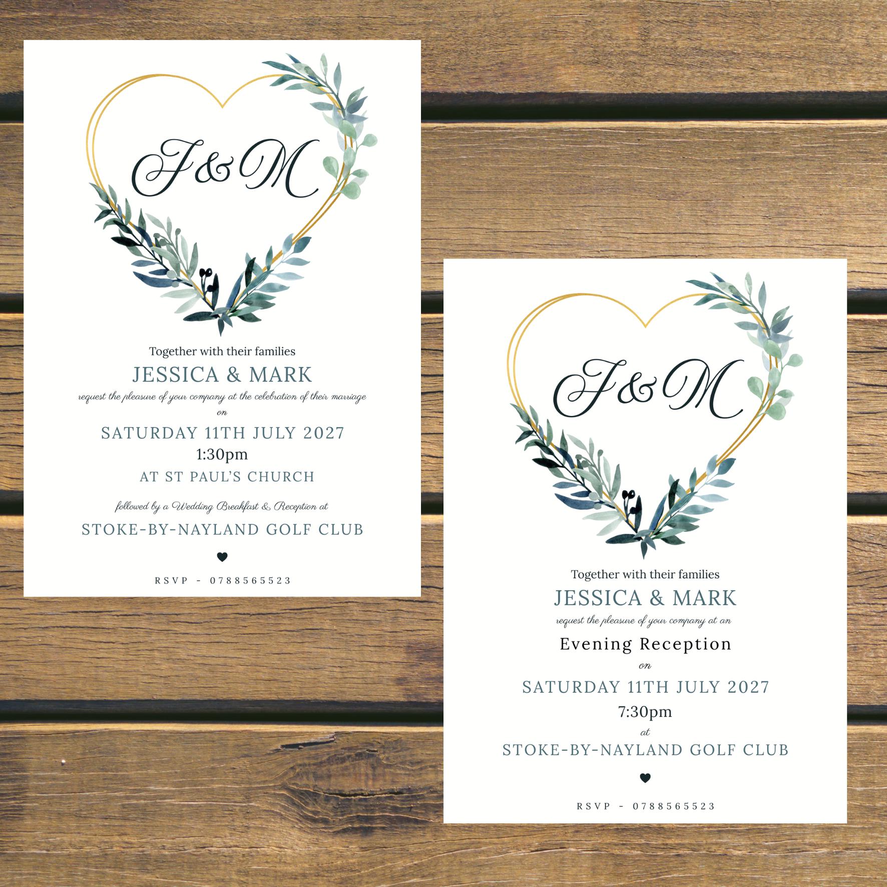 Eucalyptus Heart Wedding Invitations