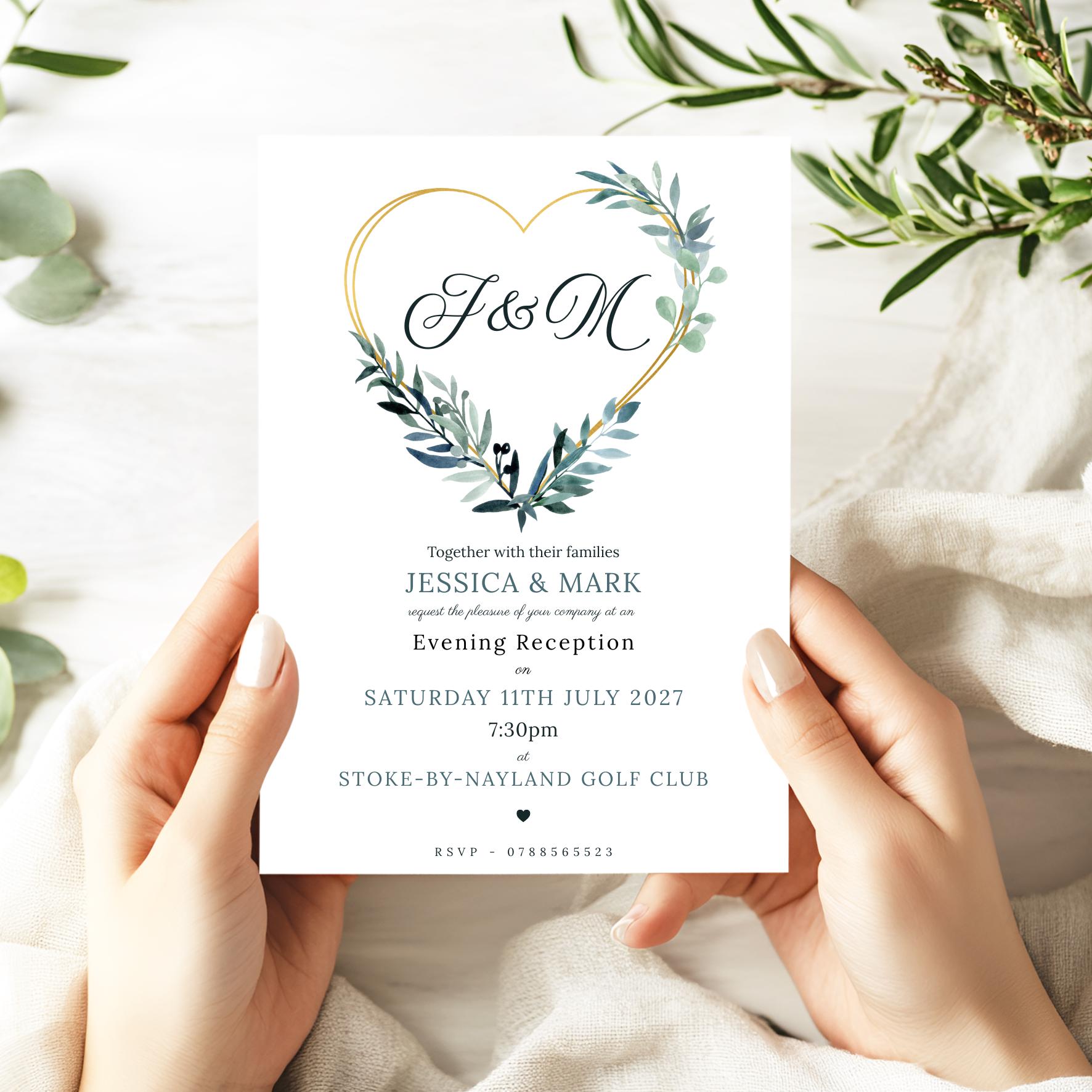 Eucalyptus Heart Wedding Invitations