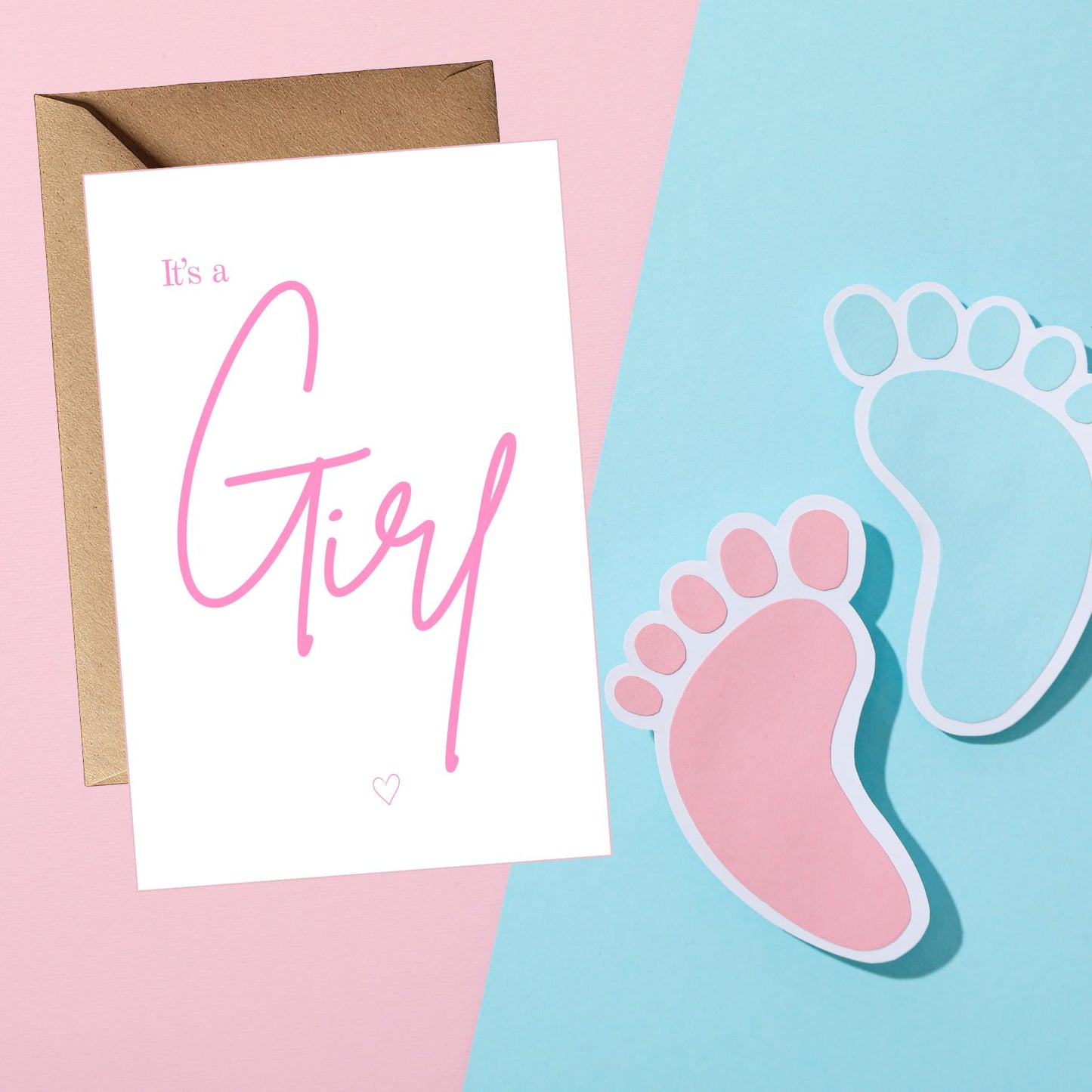 Its a Girl, Handmade Luxury Gender Reveal Pink FOIL Card