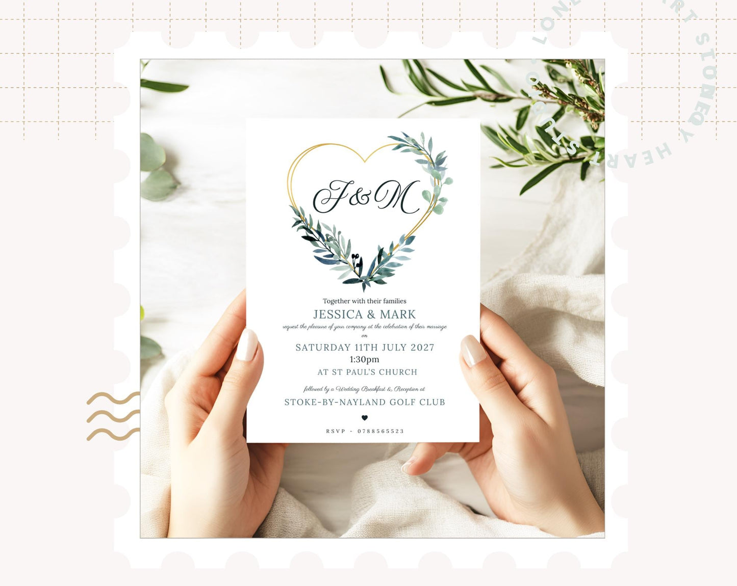 Eucalyptus Heart Wedding Invitations
