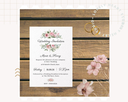 Floral Pink Blush Wedding Invitation Set