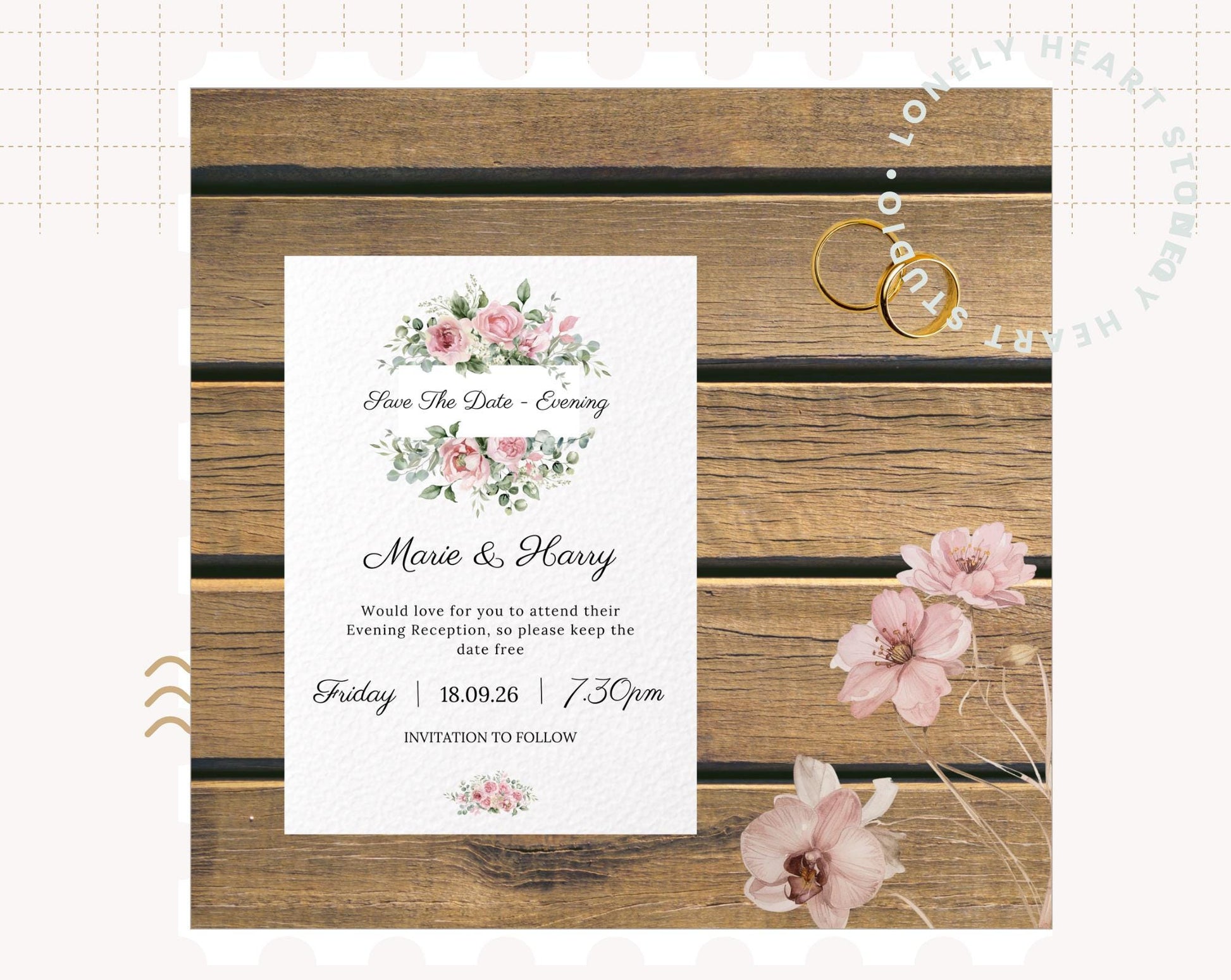 Floral Pink Blush Wedding Invitation Set