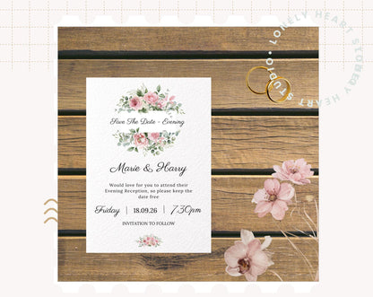 Floral Pink Blush Wedding Invitation Set