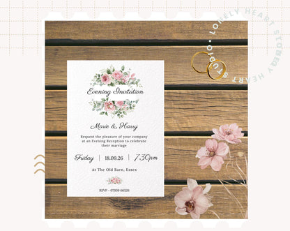 Floral Pink Blush Wedding Invitation Set