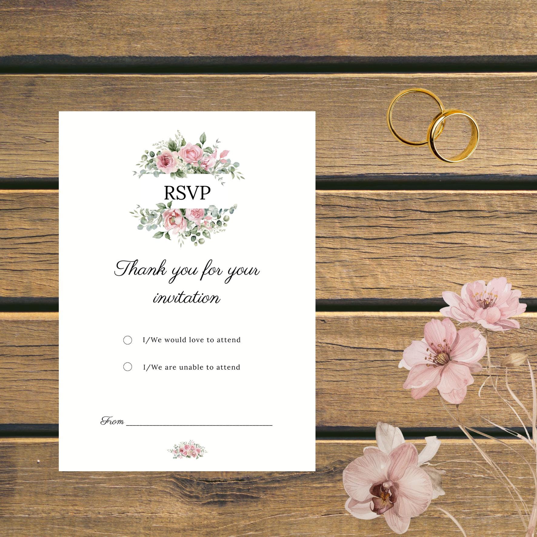 Floral Pink Blush Wedding Invitation Set