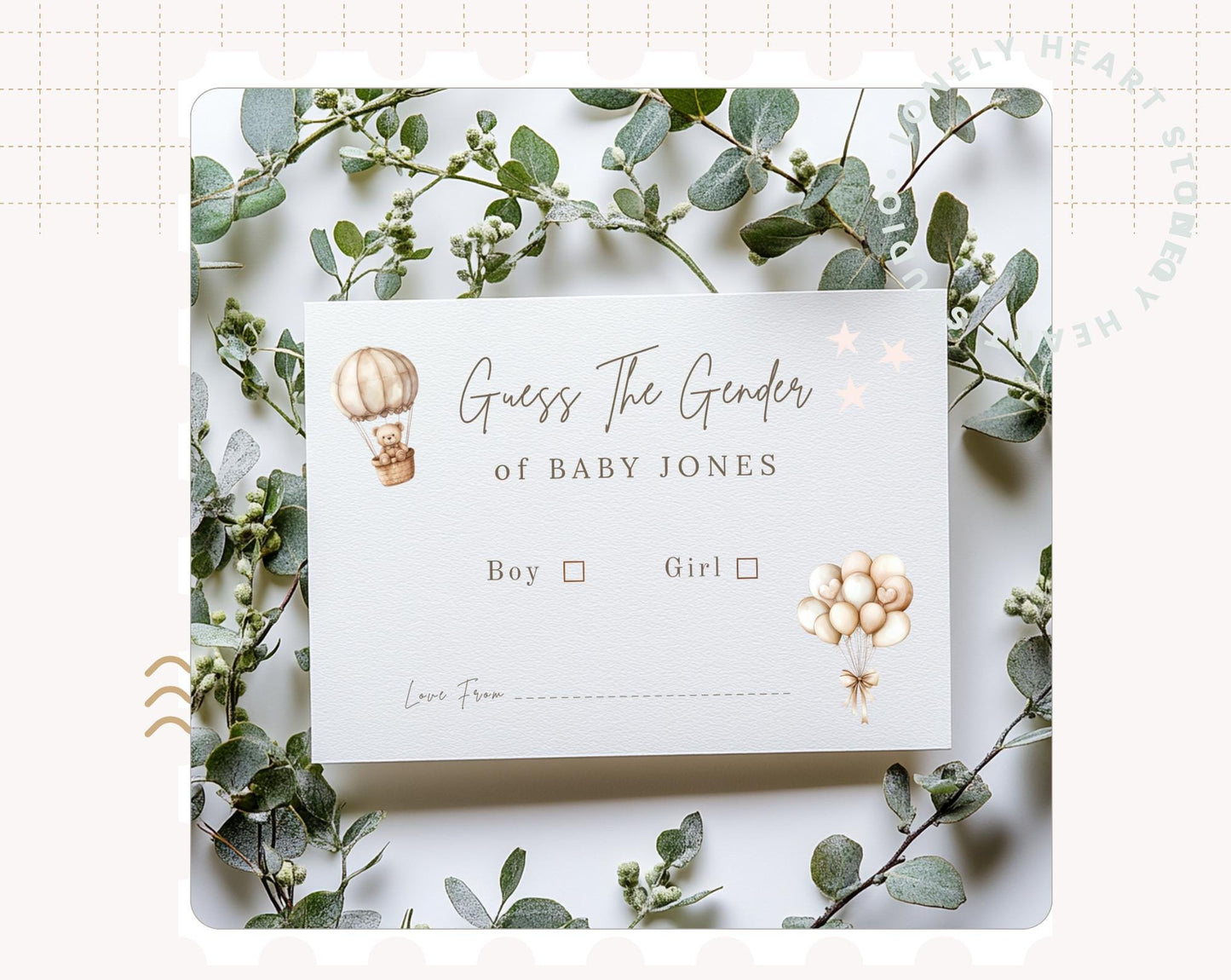 Personalised Teddy Bear Gender Reveal Game Cards