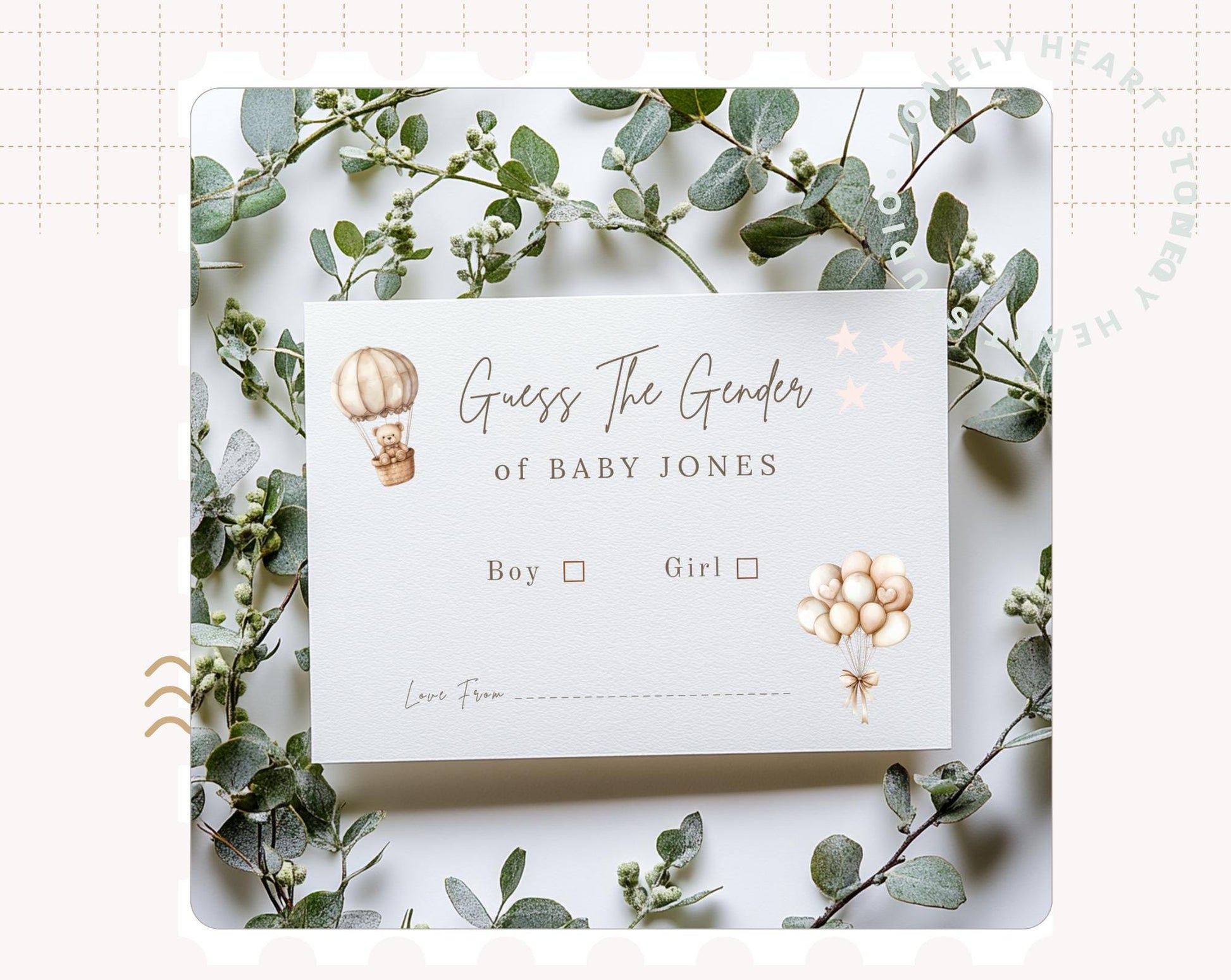 Personalised Teddy Bear Gender Reveal Game Cards