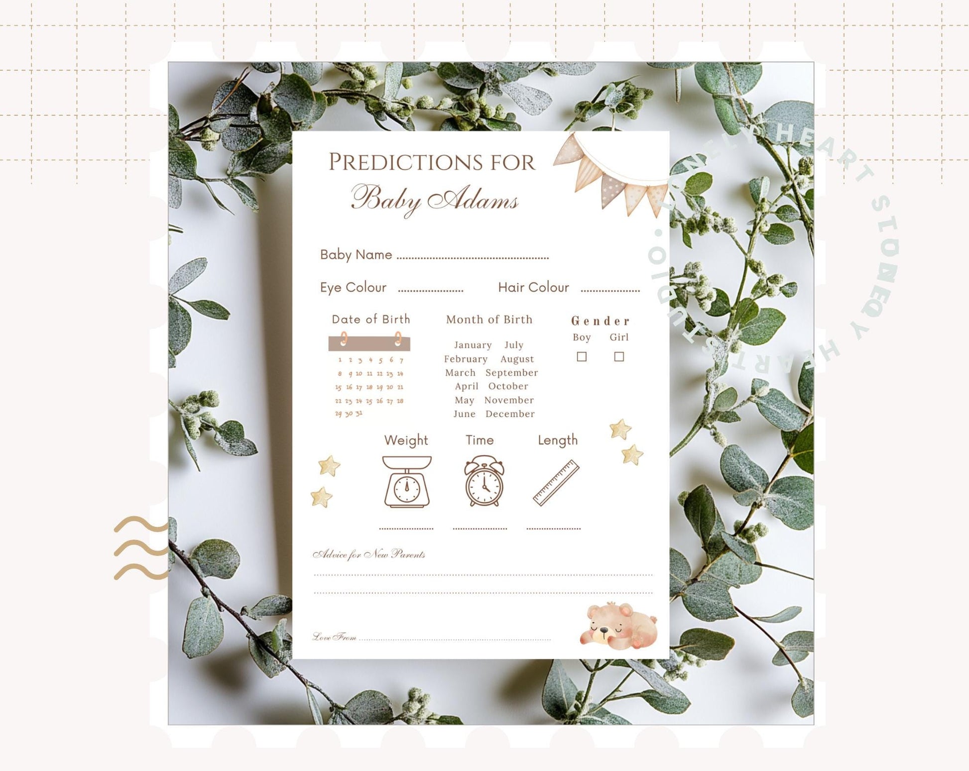 Personalised Baby Shower Prediction game