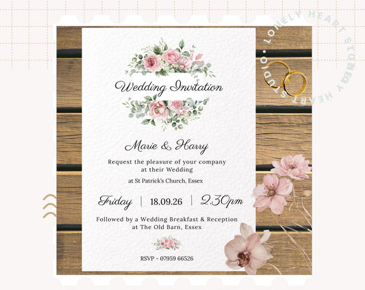 Floral Pink Blush Wedding Invitation Set