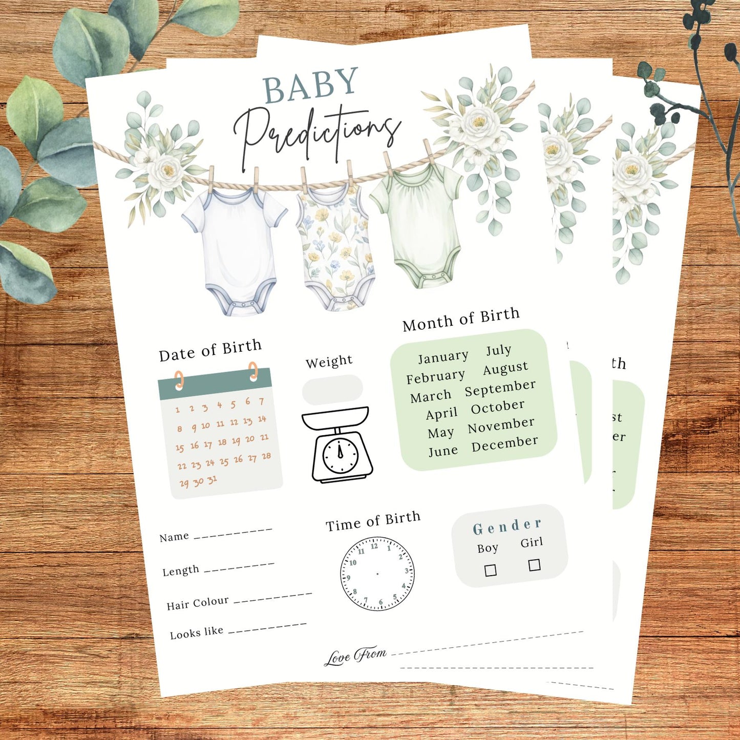 Baby Shower Prediction cards game