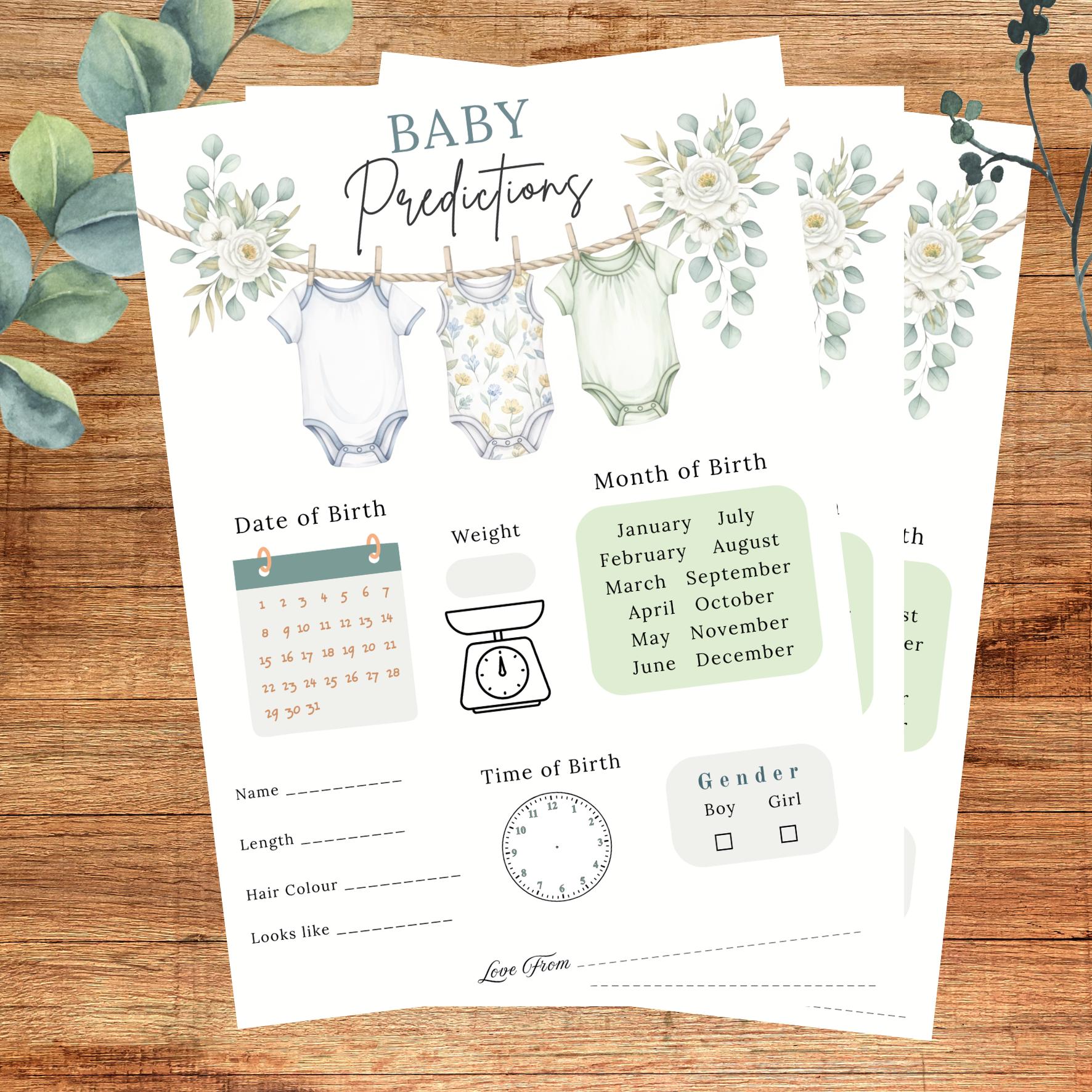 Baby Shower Prediction cards game