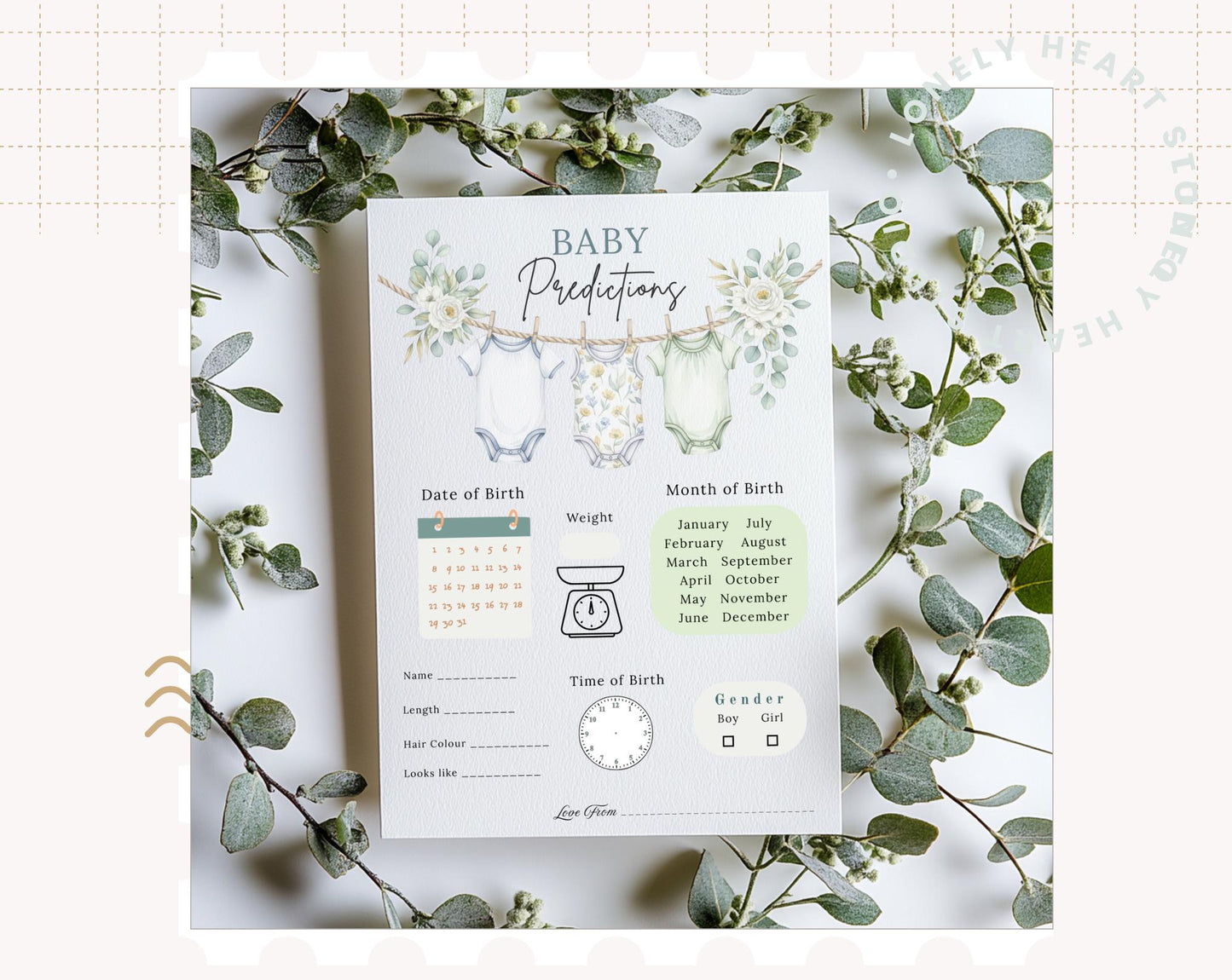 Baby Shower Prediction cards game