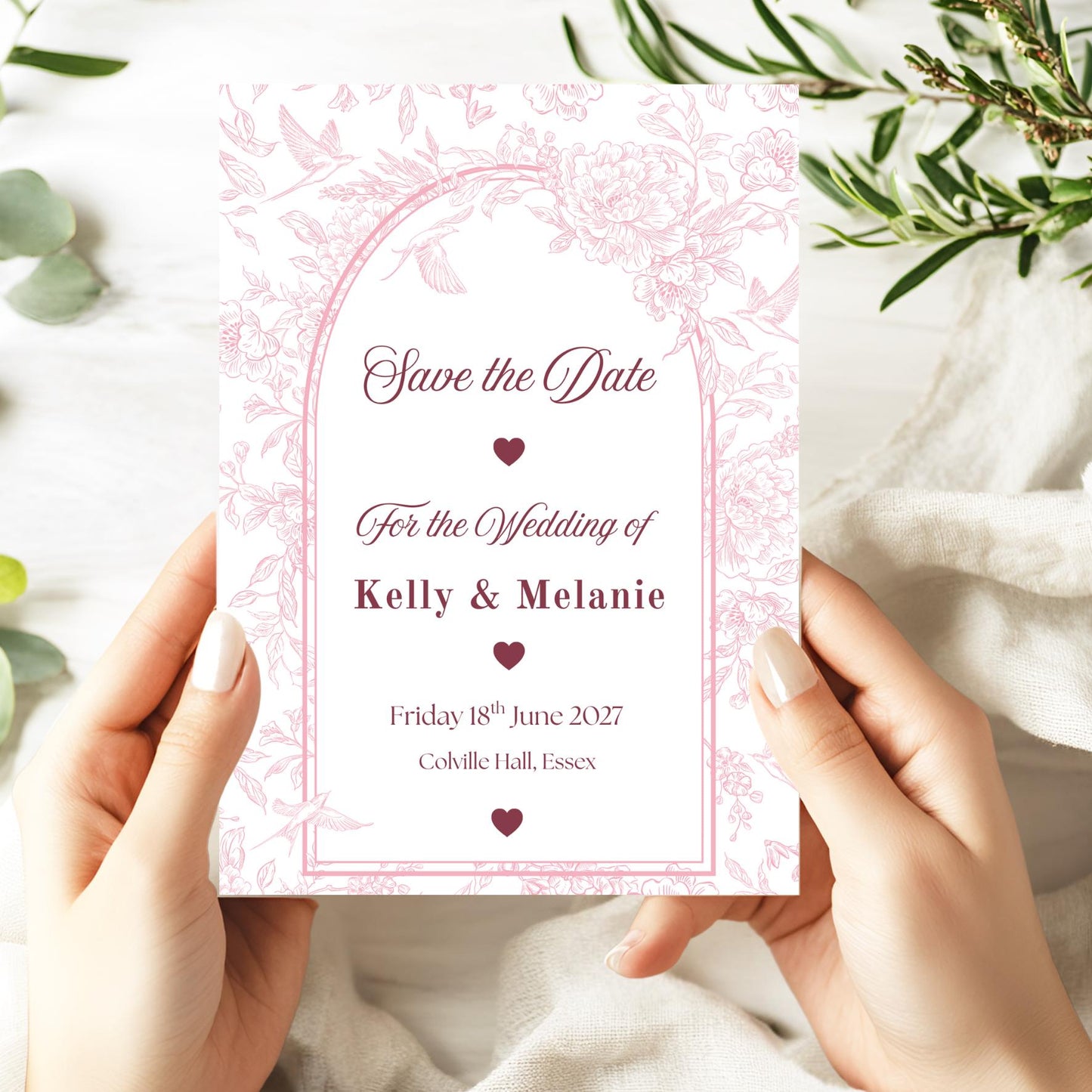 Pink Blush Floral Elegant Personalised Save the Date