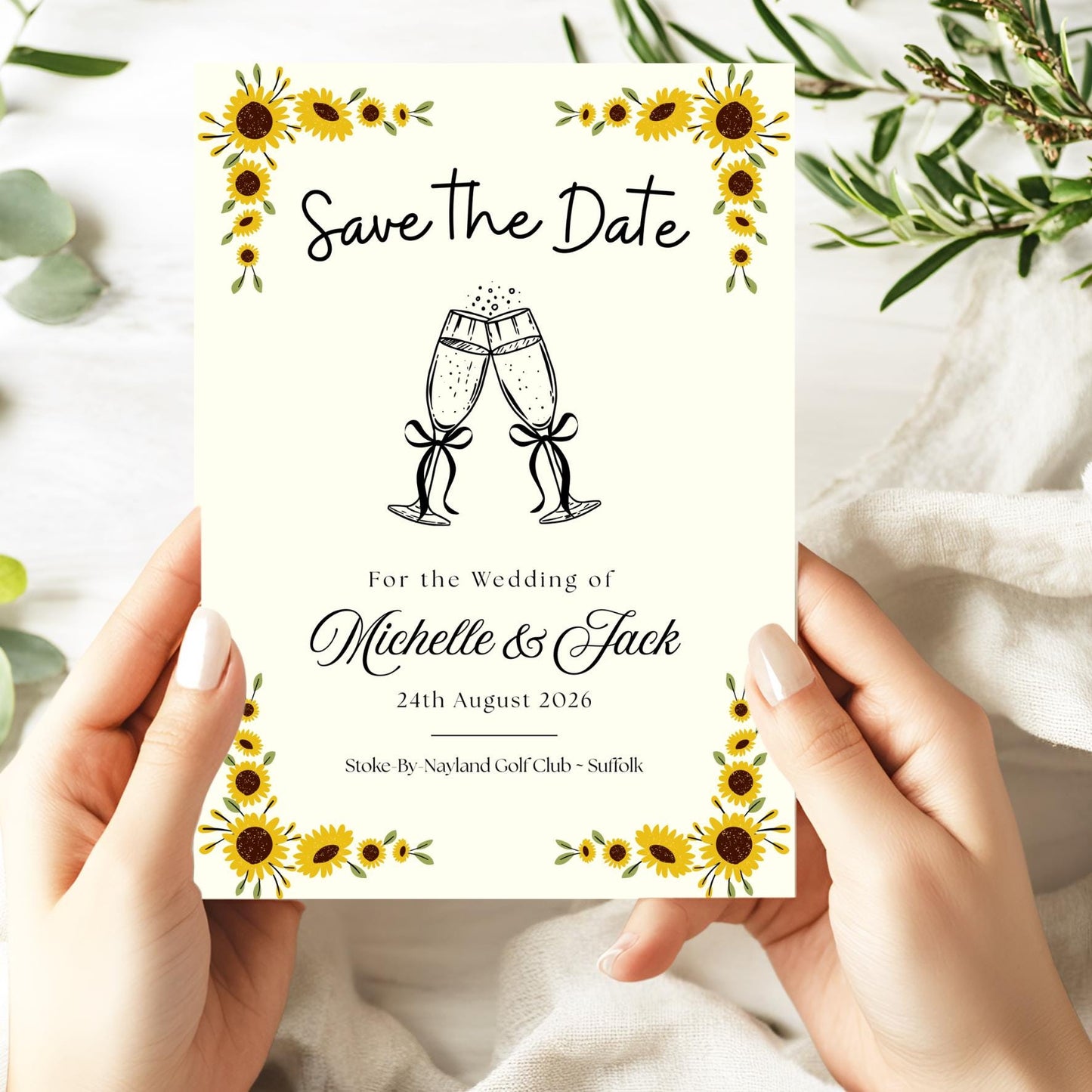 Sunflower Elegant Personalised Save the Date