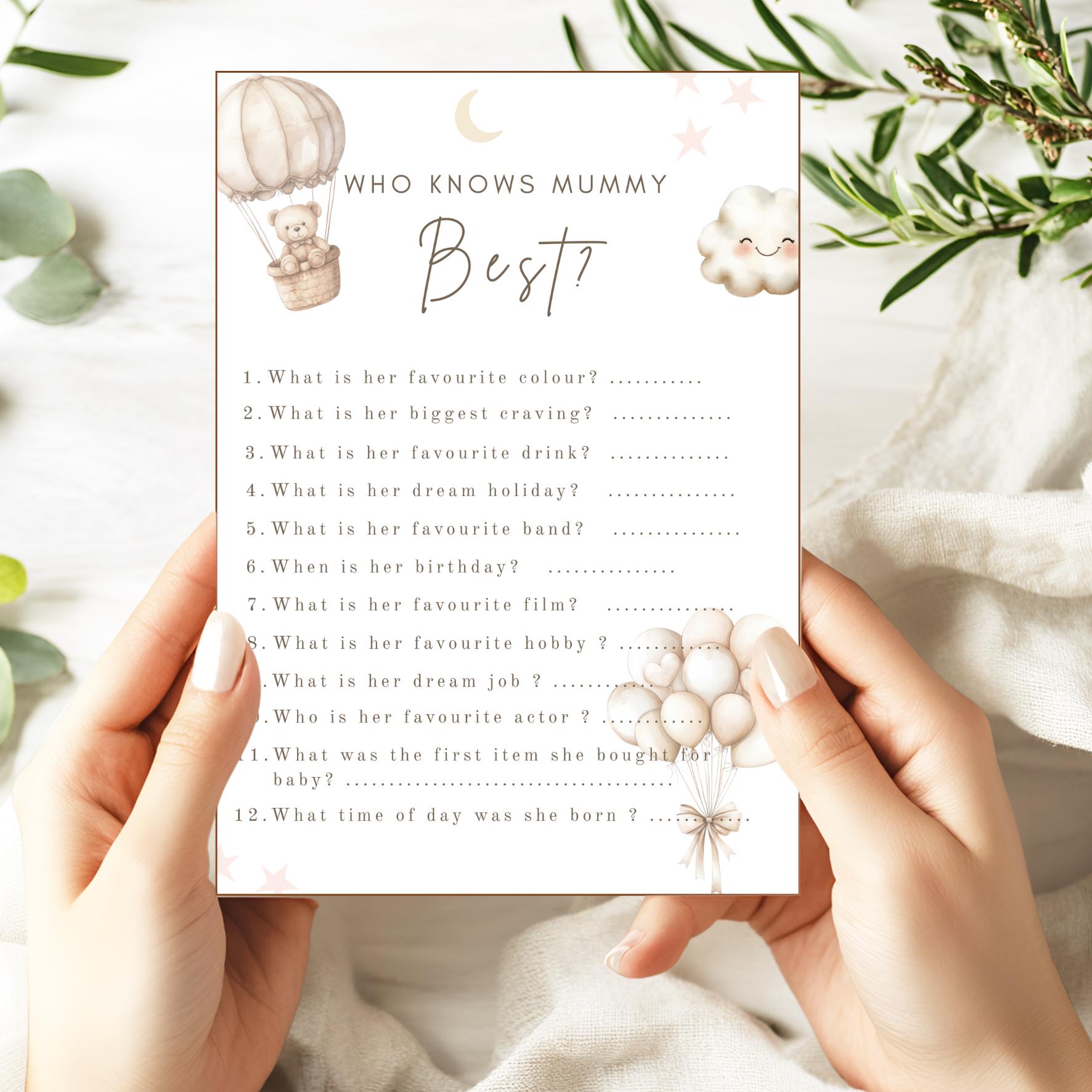 Teddy Bear Baby Shower Game Cards