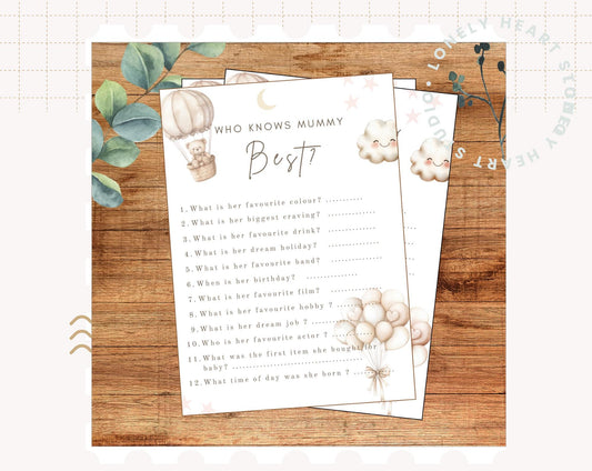Teddy Bear Baby Shower Game Cards