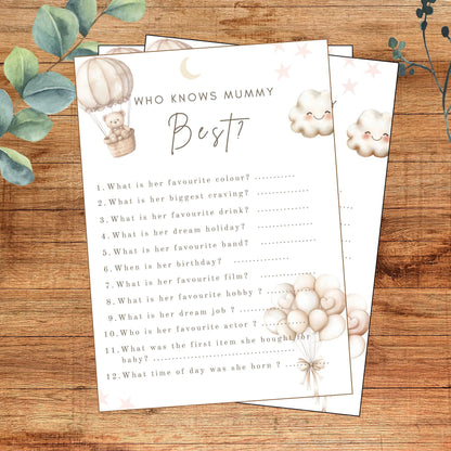 Teddy Bear Baby Shower Game Cards