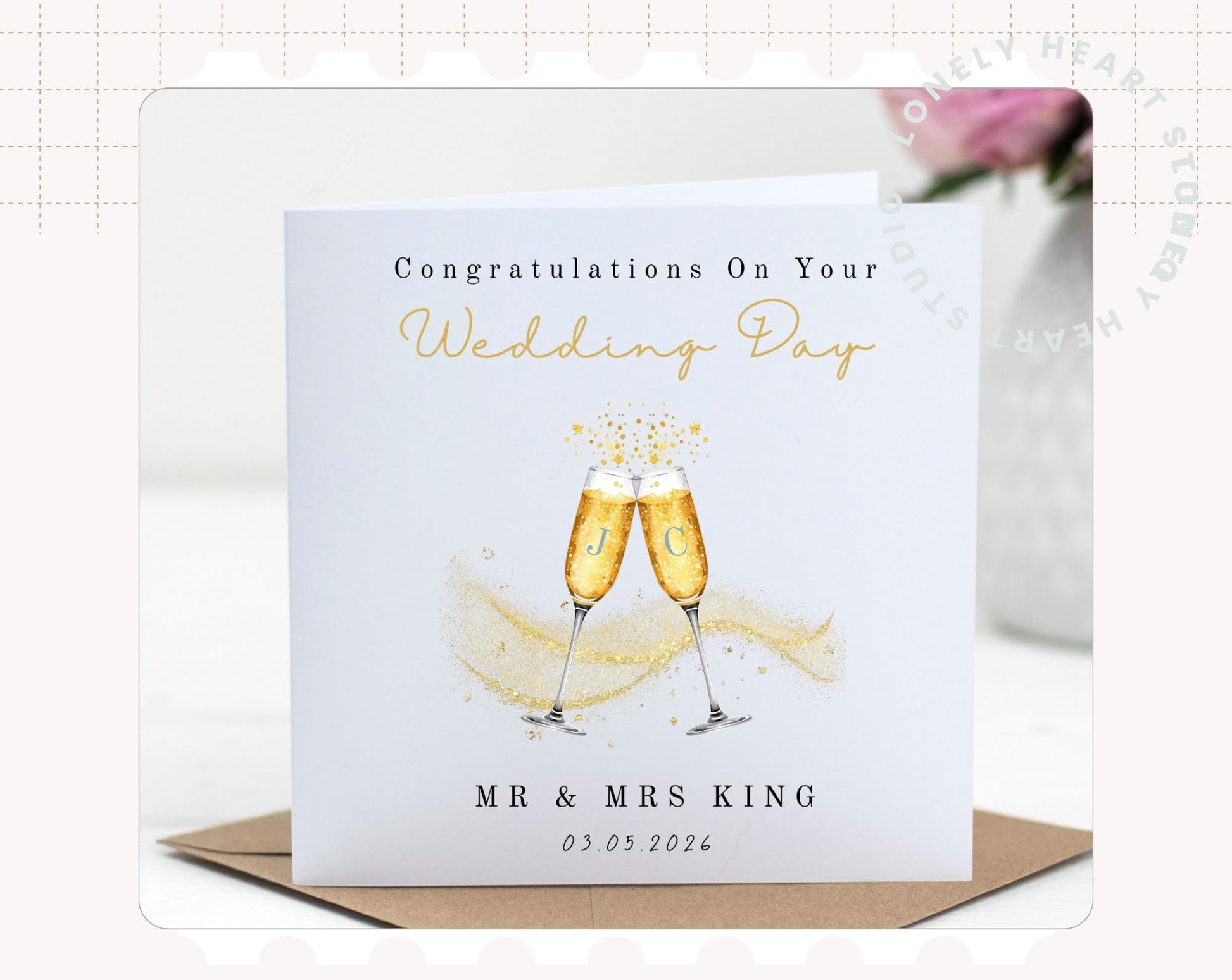 Personalised Champagne Wedding Card –