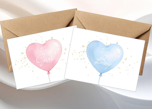 Balloon Gender Reveal Card, Baby Shower Keepsake