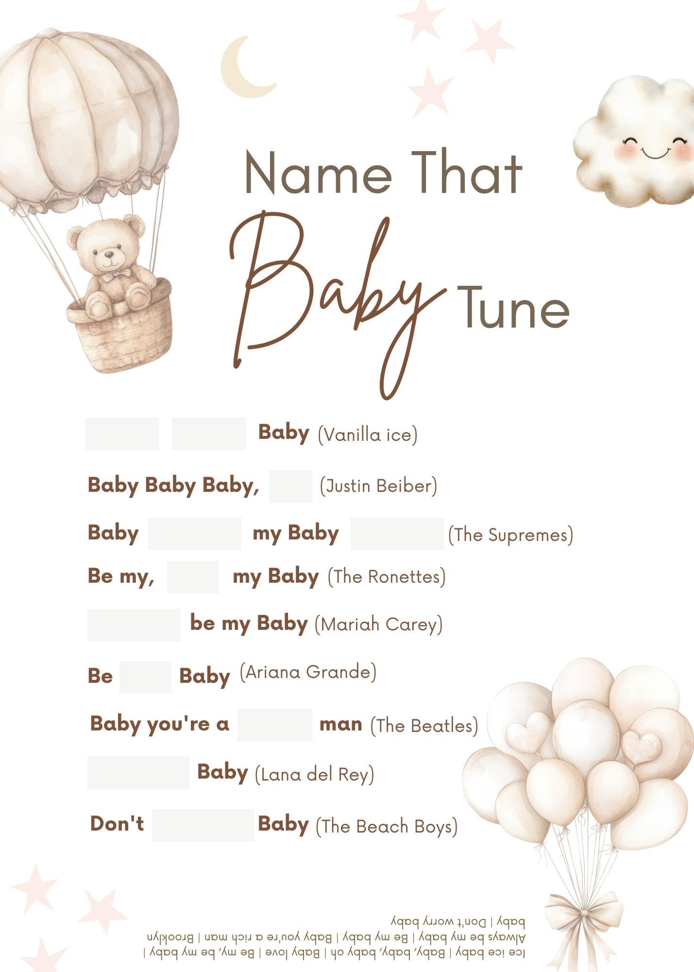 Baby Shower game - Name that Baby Tune