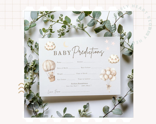 Baby Predictions cards - Baby Shower Game Teddy Bear with Balloons