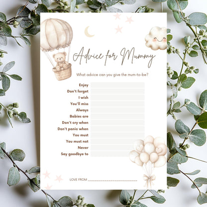 Advice for Mummy - Baby Shower Game Teddy Bear with Balloons