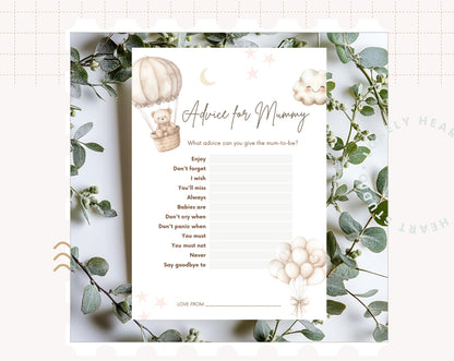 Advice for Mummy - Baby Shower Game Teddy Bear with Balloons