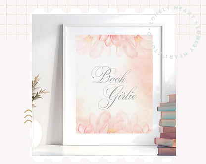 Book Girlie Foiled Print – Floral Pink watercolour Literary Quote for Book Lovers
